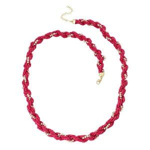 Beautiful Fuchsia Glass Seed Beaded Necklace 30" in Goldtone  B415